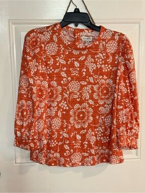 Wonderly Orange and White Floral Long Sleeve Top